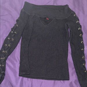 Guess Black Off-Shoulder Sweater with Eyelet Detail